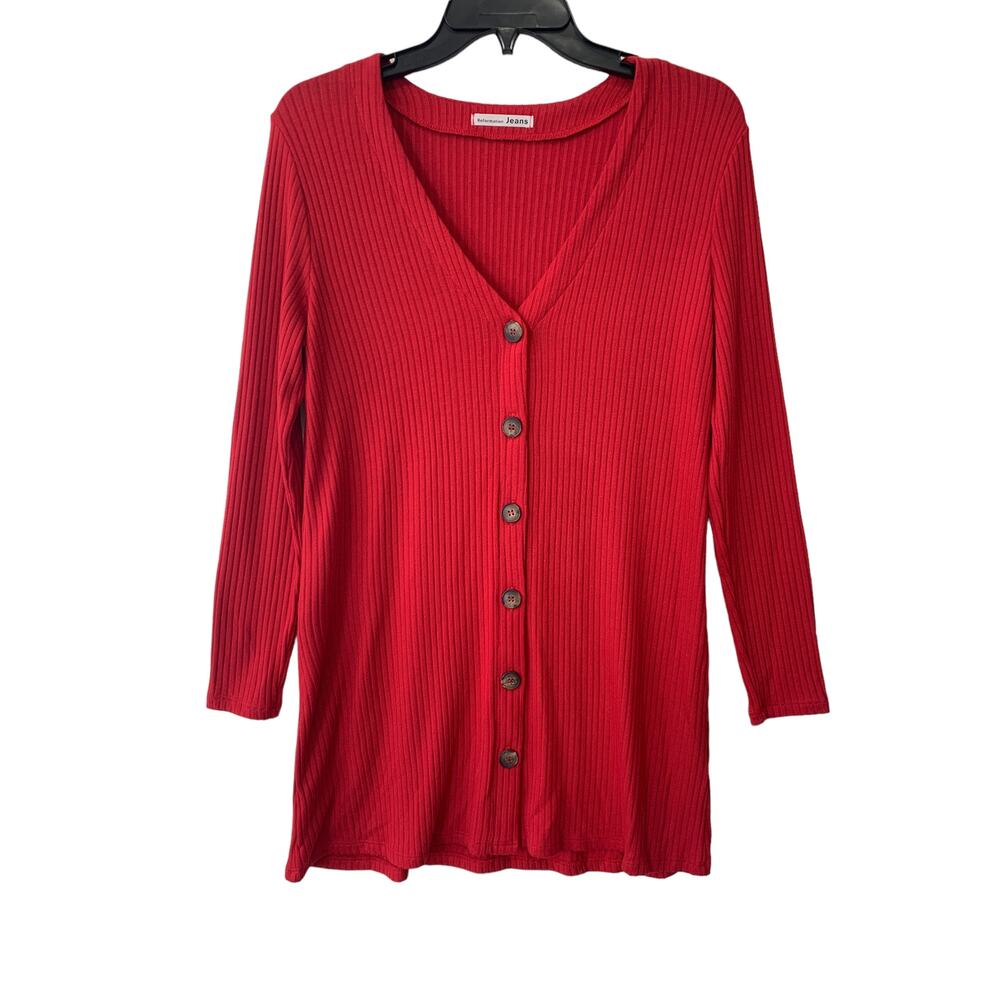 Reformation Jeans Women's Ribbed Knit Red Button Up Cardigan Sweater Medium